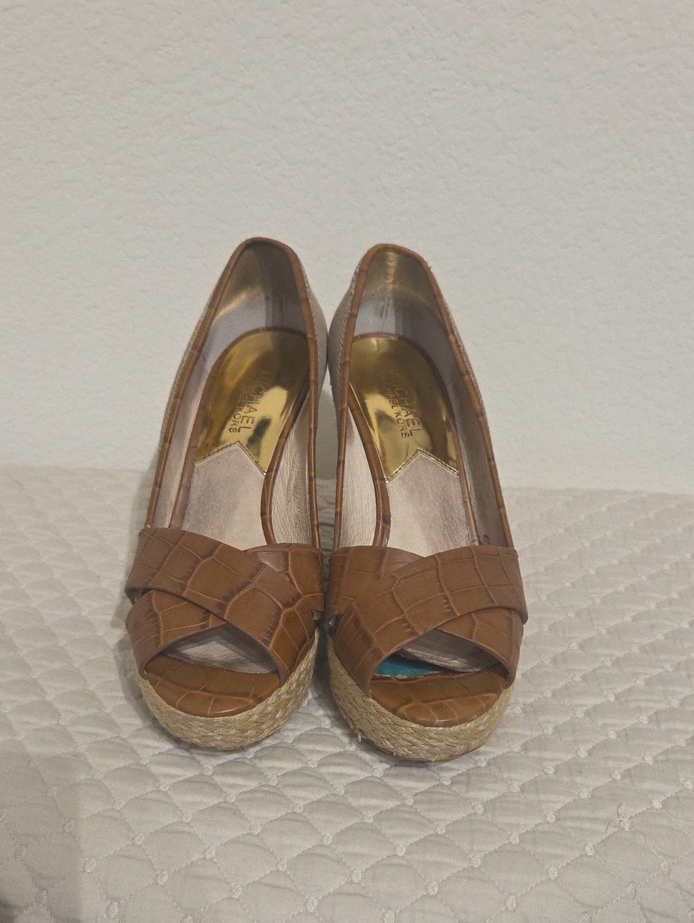 Michael Kors Brown Wedge Espadrille Peep-Toe Heels